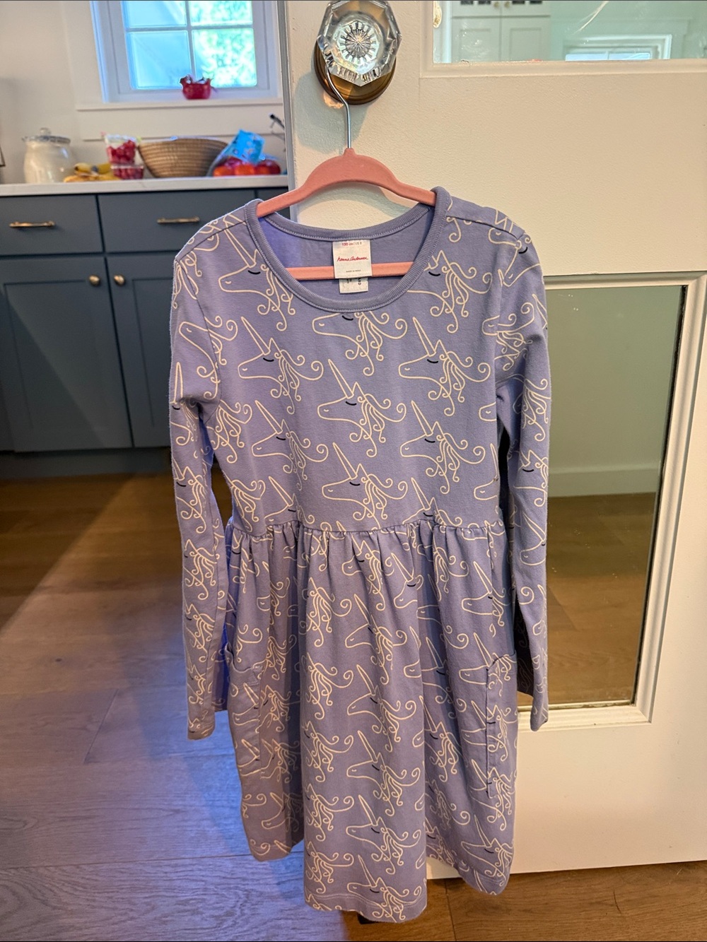 Girls Lavender Long-Sleeve Unicorn Dress